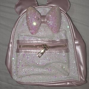 Kids Sparkle Bow Light Pink Sequin Disney Minnie Mouse Mini Backpack - Pink